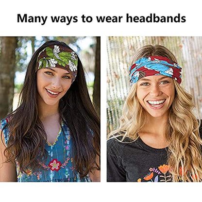 Yeshan Boho Bandeau headbands for Women Wide Bandana Knot Hair Scarf Floral Printed African Hair Bands Elastic Turban Thick Head Wraps Stretch Cotton Head Bands,Pack of 6 - color: No1(flower 6 pcs)