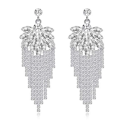 Silver Rhinestone Crystal Bridal Chandelier Long Tassels Dangle Earrings for Wedding - color: G-7