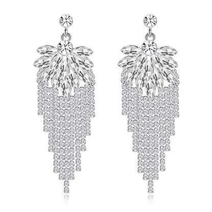 Silver Rhinestone Crystal Bridal Chandelier Long Tassels Dangle Earrings for Wedding - color: G-7