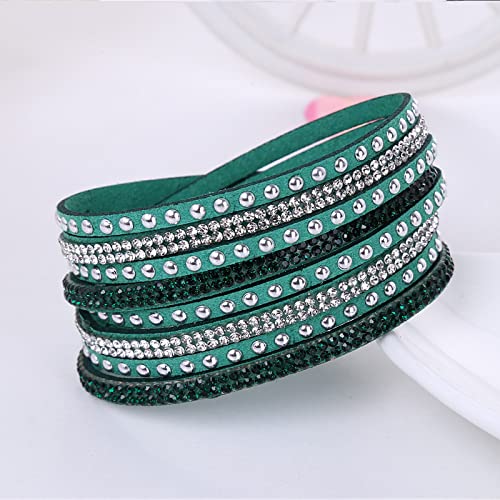 Long tiantian Leather Wrap Bracelets for Women Boho Multi Layered Bracelets Western Jewelry Hot Pink Accessories Birthday Gifts - color: green