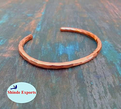 SHINDE EXPORTS pure copper bracelets cuf kada bangle for men and women - style: 4mm hammered cufff 30gms