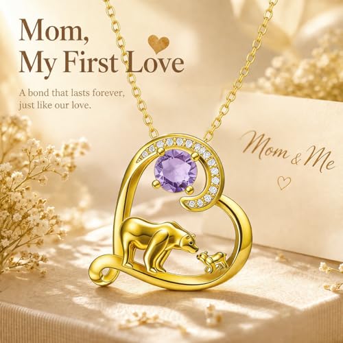 18K Gold Plated Mama Bear/Elephant Necklace for Women Birthstone Necklace Mothers Day Jewelry Gifts for Mom Wife Her - color: Bear