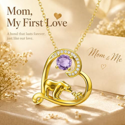 18K Gold Plated Mama Bear/Elephant Necklace for Women Birthstone Necklace Mothers Day Jewelry Gifts for Mom Wife Her - color: Bear