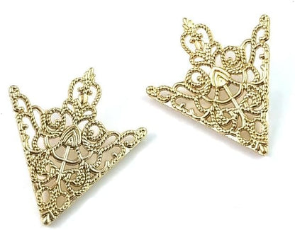 5 Pairs Retro Hollow Pattern Shirt Collar Brooches For Women And Men Gold Plated Triangle & Simple Elegant Double Leaf Collar Pin Brooches Gold Silver Plant Brooch Jewelry - style: Gold sj