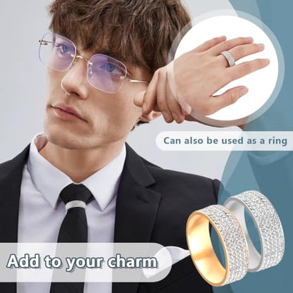 AHANDMAKER 4Pcs 2 Colors Men's Tie Ring Clasp Tie Accessories with Diamond Crystal Necktie Ring Solid Ties Tacks Accessories Necktie Clips Holder Stylish Clasp Rings for Wedding Jewelry Gifts