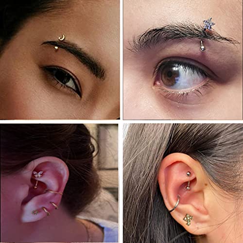 10PCS 16G Eyebrow Rings Set, Surgical Steel Curved Barbell Piercing Jewelry for Women Men, Helix Rook Daith Tragus Cartilage Earrings, Butterfly Heart Flower Spike Design, 8mm Bar - color: B-11Pcs-Black-8mm