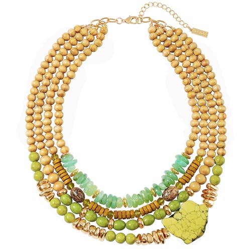 Turquoise Jewelry for Women Chunky Beaded Necklaces Boho Statement Necklace Layered Turquoise Necklaces for Women Fashion Gift - color: Green