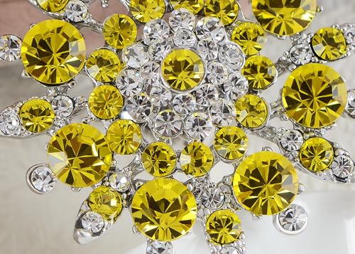 Alilang Adustable Silver Blue Purple Iridescent Crystal Rhinestones Snowflake Flower Floral Ring - color: Yellow