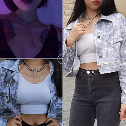 Womens Choker Chain Sexy Stainless Steel Cuban Link Necklace | Hot O Ring Pendant tail,Adjustable,Punk Rock,Sexy Pendant, Easy Choker,No tarnish,Punk Rock Hiphop - color: Balck