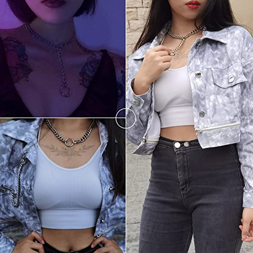 Womens Choker Chain Sexy Stainless Steel Cuban Link Necklace | Hot O Ring Pendant tail,Adjustable,Punk Rock,Sexy Pendant, Easy Choker,No tarnish,Punk Rock Hiphop - color: White