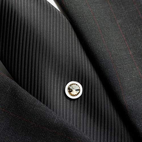 HAWSON Mens Tie Tack with Chain Round Crystal Wedding Business Accessories - color: Silver + Champagne