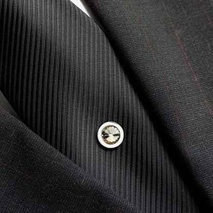 HAWSON Mens Tie Tack with Chain Round Crystal Wedding Business Accessories - color: Silver + Champagne