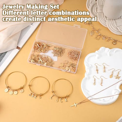 Gold Charms for Jewelry Making | Includes 156 Letter Initial, 30 Charms & 200 Jump Rings for Keychains, Bracelets, Necklaces, Earrings, DIY Crafts - color: Gold Charm Set