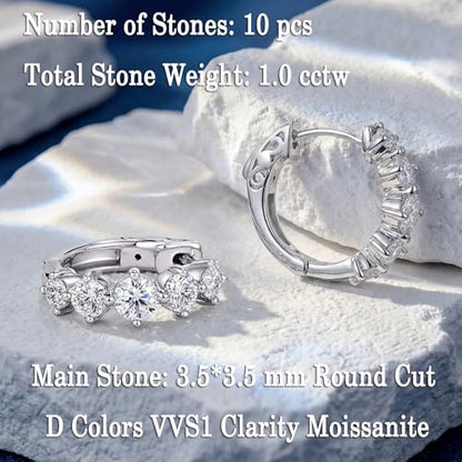 D-Color VVS1 Moissanite Hoop Earrings for Women 925 Sterling Silver Earrings Emerald Cut Pave - style: 925 Sterling Silver-Round Moissanite