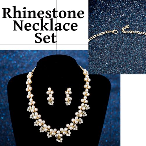 Gangel Pearl Necklace and Dangle Earrings Rhinestone Necklace Earring Set Faux Pearl Choker Necklace Wedding Bridal Jewelry Crystal Necklaces for Women
