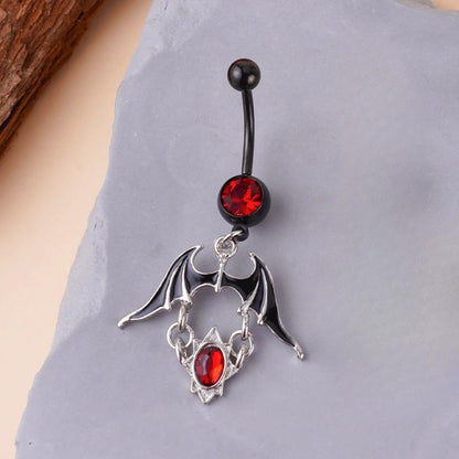 14G Black Bat Crystal Dangle Belly Button Ring for Women 316L Surgical Steel Red Cubic Zirconia Dangling Belly Navel Barbell Rings Halloween Gothic Body Piercing Jewelry