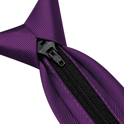 GUSLESON 3.15"（8cm） Mens Pre-tied Adjustable Zipper Tie Solid Necktie for Business and Wedding - color: Dark Purple