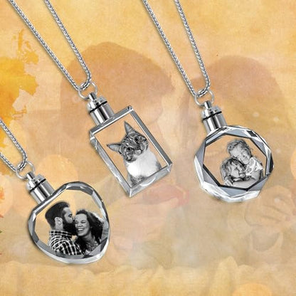 Farfume Personalized Photo Necklace for Women/Men, Memorial Jewelry Gifts | Holds 2 Pictures Pendant, Custom Engraved Text, Beautiful Locket for Girls, Durable Stainless Steel, Mothers Day Gifts - color: Crystal Heart Necklace