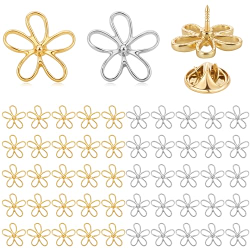 Liliaafar 50 Pcs Daisy Flower Shaped Pins for Mom Women Gifts Metal Hollow Brooches Small Dainty Lapel Pins DIY Accessories for Clothes Dress Hat Scarf Bag Pocket Cardigan Hijab Decor - color: Gold, Silver
