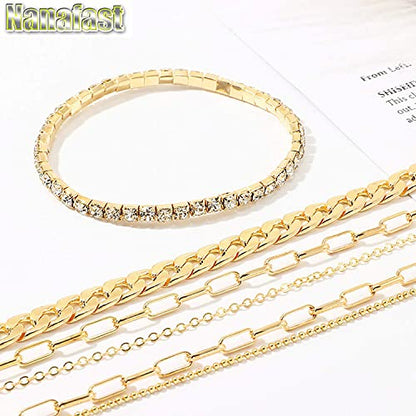 Nanafast 4-6PCS Ankle Bracelets Set for Women Gold Boho Beach Anklet Chain Adjustable Foot Jewelry for Women Extremely Simple Style - color: 4PCS