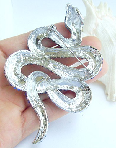 Classic 3.94" Unique Animal Snake Brooch Pin Pendant Austrian Crystal BZ5847 - color: Silver-Tone Blue