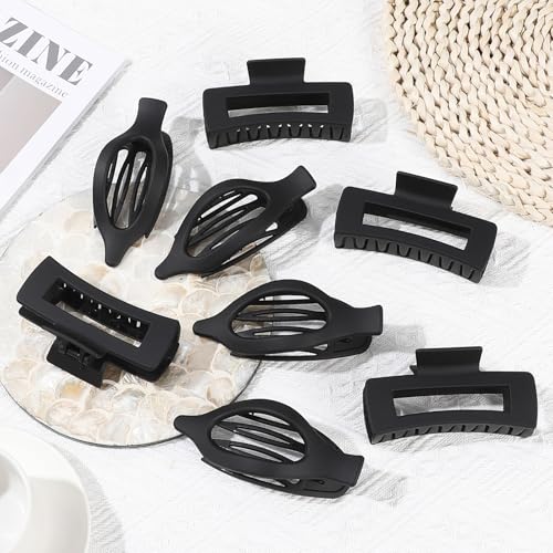 CHANDAT Hair Clips for Women, Flat Hair Clips, 8 pcs, 2style - Black | 4.3 Inch Large Square Hair Claw Clips & Flat Hair Clips, Thick & Thin Hair, Hair Accessories for Women, Strong Hold Non-Slip - color: Black