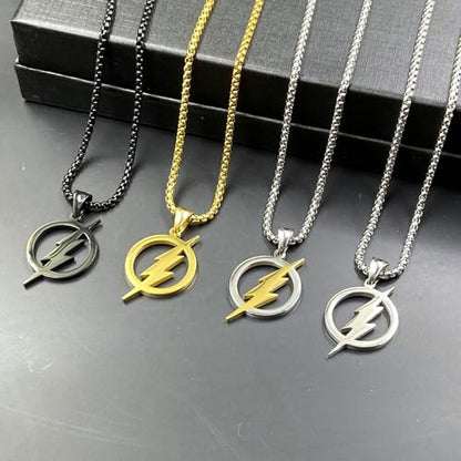 Tapp Collections Stainless Steel Superhero Pendant Necklace - color: Flash Lightning Bolt / Steel Chain / Gold Color