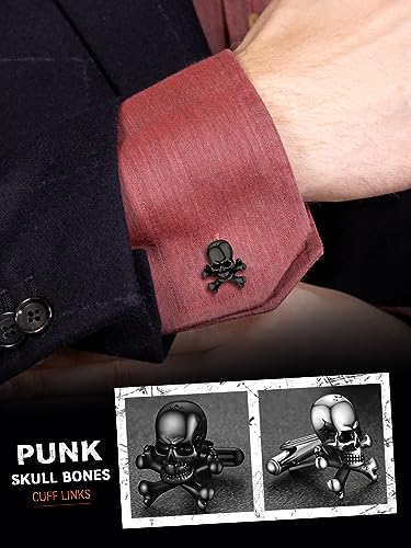 FaithHeart Mens Cufflinks, Norse Viking Tuxedo Shirt Cuff Links, Stainless Steel Cuff Links and Shirt Studs, Gift Box - style: 05. Skull Bones-Black