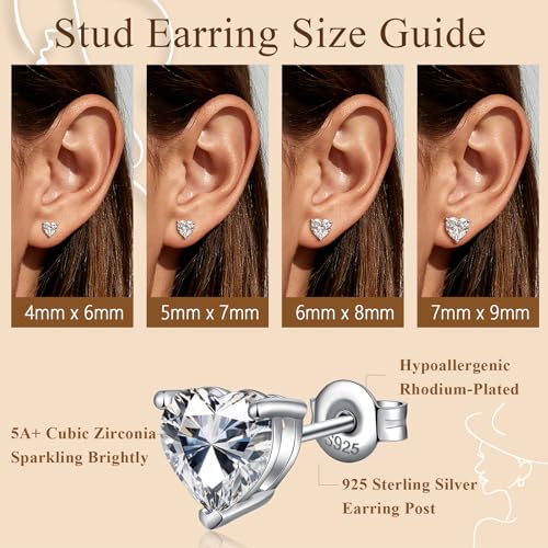 Brilliant Heart-cut/Oval-cut/Trillion-cut/Cushion-cut/Emerald-cut/Marquise-cut Stud, 925 Sterling Silver Cubic Zirconia Stud Earrings for Women Men - style: A-Heart-cut
