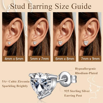 Brilliant Heart-cut/Oval-cut/Trillion-cut/Cushion-cut/Emerald-cut/Marquise-cut Stud, 925 Sterling Silver Cubic Zirconia Stud Earrings for Women Men - style: A-Heart-cut