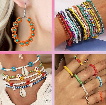 14400pcs Glass Seed Beads for Jewelry Making Kit, 120 Colors 4mm Small Beads Kit Bracelet Beads with Letter Evil Eye Beads Jump Rings & Charms Pendants for Bracelets Making, DIY, Adult Craft Supplies