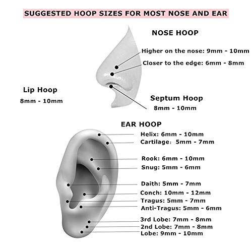 MissNity 20G, 18G, 16G, 14G Hinged Nose Rings Hoop with Gem in 316L Surgical Steel, Septum Clicker Cartilage Earrings Conch Daith Helix Rook Ear Lobe Piercing Jewelry, Diameter 6mm to 12mm - color: 98: Black - Clear CZ