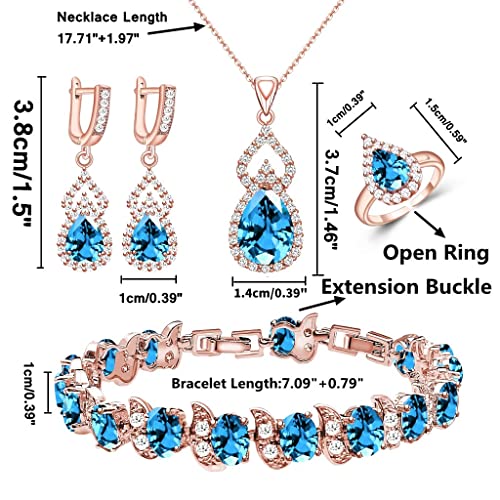 LMXXVJ Women Jewelry Set Platinum Plated Necklace Open Ring Earrings Bracelet Set,Birthday/Anniversary Mother’s Day Jewelry Gifts for Mom/Wife/Sister/Best Friend - color: Rose Gold-Sky Blue