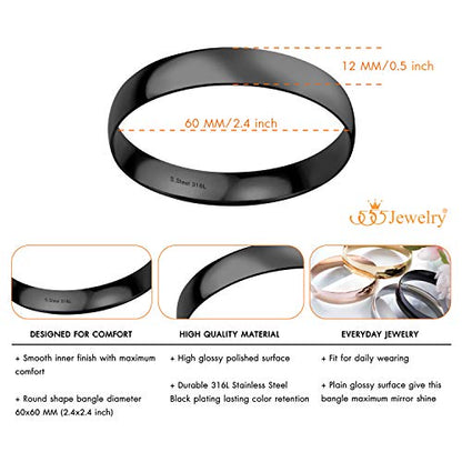 555Jewelry 12mm Wide Stainless Steel Solid Slip On Bangle Bracelet for Women With Small Wrist - color: Black (Small)