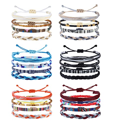 Florideco 24 Pcs Boho Surfer Bracelet Anklet Adjustable Beaded Anklets Handmade Braided Bracelet Colorful Anklet Summer String Rope Ankle Bracelets Waterproof Surfer Beach Bracelet Boho Jewelry for Women Men - color: Classic Style
