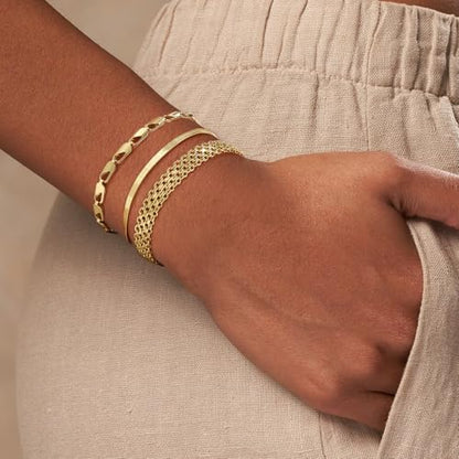 Cuzmly Bracelets for Women, Waterproof 14K Gold/Silver Plated Stackable Bracelets for Women Non Tarnish Trendy Dainty Paperclip Figaro Box Herringbone Hand Chain Bracelet Pack Stack Adjustable Jewelry for Women - style: 3 Net