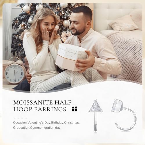 925 Sterling Silver Moissanite Huggie Half Hoop Earrings for Women - style: style 3