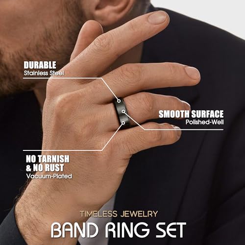 Jstyle 3Pcs Stainless Steel Rings for Mens Wedding Bands Ring Size 6-14 | 8MM Width Band Silver Gold Black Wedding Engagement Promise Ring Jewelry Gift Comfort Fit for Him