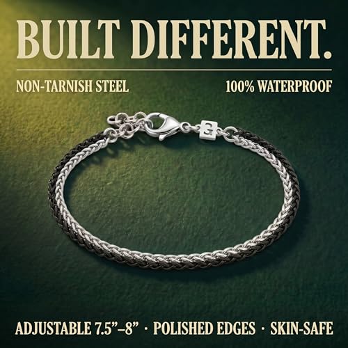 Mens Bracelet - Stainless Steel, Non Tarnish Rope Chain Bracelets, Stylish Fathers Day Gift for Dad, Husband, Boyfriend. - color: Silver & Black - For The Dad