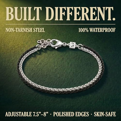 Mens Bracelet - Stainless Steel, Non Tarnish Rope Chain Bracelets, Stylish Fathers Day Gift for Dad, Husband, Boyfriend. - color: Silver & Black - Promise