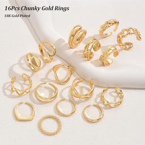 Chunky Stackable Rings Set for Women Non Tarnish Adjustable Open Stacking Knuckle Ring Chunky Joint Finger Midi Rings Pack Dainty Simple Statement Jewelry - style: B-16pcs