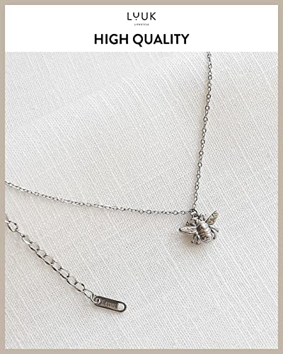 LUUK LIFESTYLE Stainless steel necklace with pendant and HAPPINESS card, 20” adjustable length, lucky charm, friendship chain, Valentine's Day gift, birthday, women's jewelry, silver, gold, rosegold - color: Silver, size: Bee