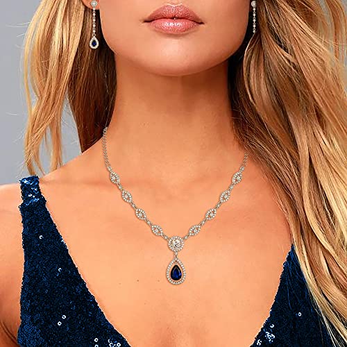 EVER FAITH Bridal Jewelry Set for Women, Stunning Teardrop Cubic Zirconia Birthstone Necklace Bracelet Earrings Sets Gift for Mothers Day/Valentines/Birthday/Christmas - color: Blue