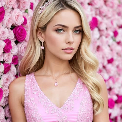 EVER FAITH Wedding Jewelry Set for Bride Bridesmaid, Glamour Teardrop Cubic Zirconia Pendant Necklace Earrings Tennis Bracelet Open Ring Sets for Birthday/Valentine's Day/Mother's Day/Christmas - color: A_Pink Rose Gold-Plated-Brass