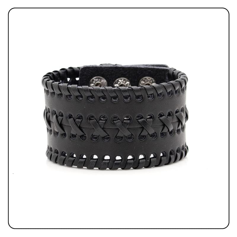 Punk Rock Wide Cuff Wristband Braided Leather Bracelet - color: Black