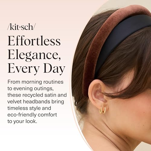 Kitsch Velvet & Satin Headbands for Women - Black & Chocolate, 2pc Set | Non Slip, Soft and Lightweight – Stylish Headbands for Girls with Chic Neutral Shades – Ideal Gifts for Women - color: Black & Chocolate