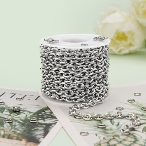 UMAOKANG Stainless Steel Jewelry Making Chain Roll Chunky Cable Chains | 5 Meters Silver Permanent Jewelry Chain Men and Women Necklace DIY Chain with Jump Rings and Lobster Clasps - color: 1.6 Silver Cable