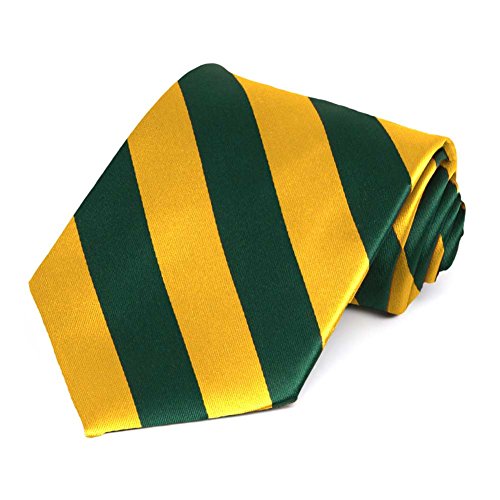 tiemart Men's Striped Tie Standard Length - color: Hunter Green and Golden Yellow