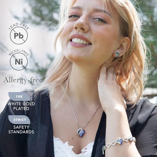 Leafael Necklace Gift Set for Women, Infinity Love Birthstone Heart Pendant with Matching Earrings and Bracelet, for Mom and Wife, Silver Plated - color: 02b-Set-February-Tanzanite Purple