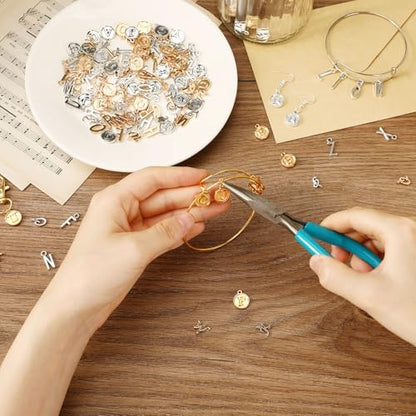 SANNIX Letter Charms, 156Pcs/6 Sets Alphabet ABC Letter Charms 3 Styles | Capital A-Z Charms, DIY Bracelet Necklace Pendants ,with 200Pcs Open Jump Rings for Jewelry Making, KC Gold & Antique Silver - color: KC Gold and Silver